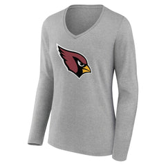 Arizona Cardinals Women's Primary Team Logo Long Sleeve V-Neck T-Shirt Heather Gray - NFL