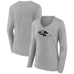 Baltimore Ravens Women's Primary Team Logo Long Sleeve V-Neck T-Shirt Heather Gray - NFL