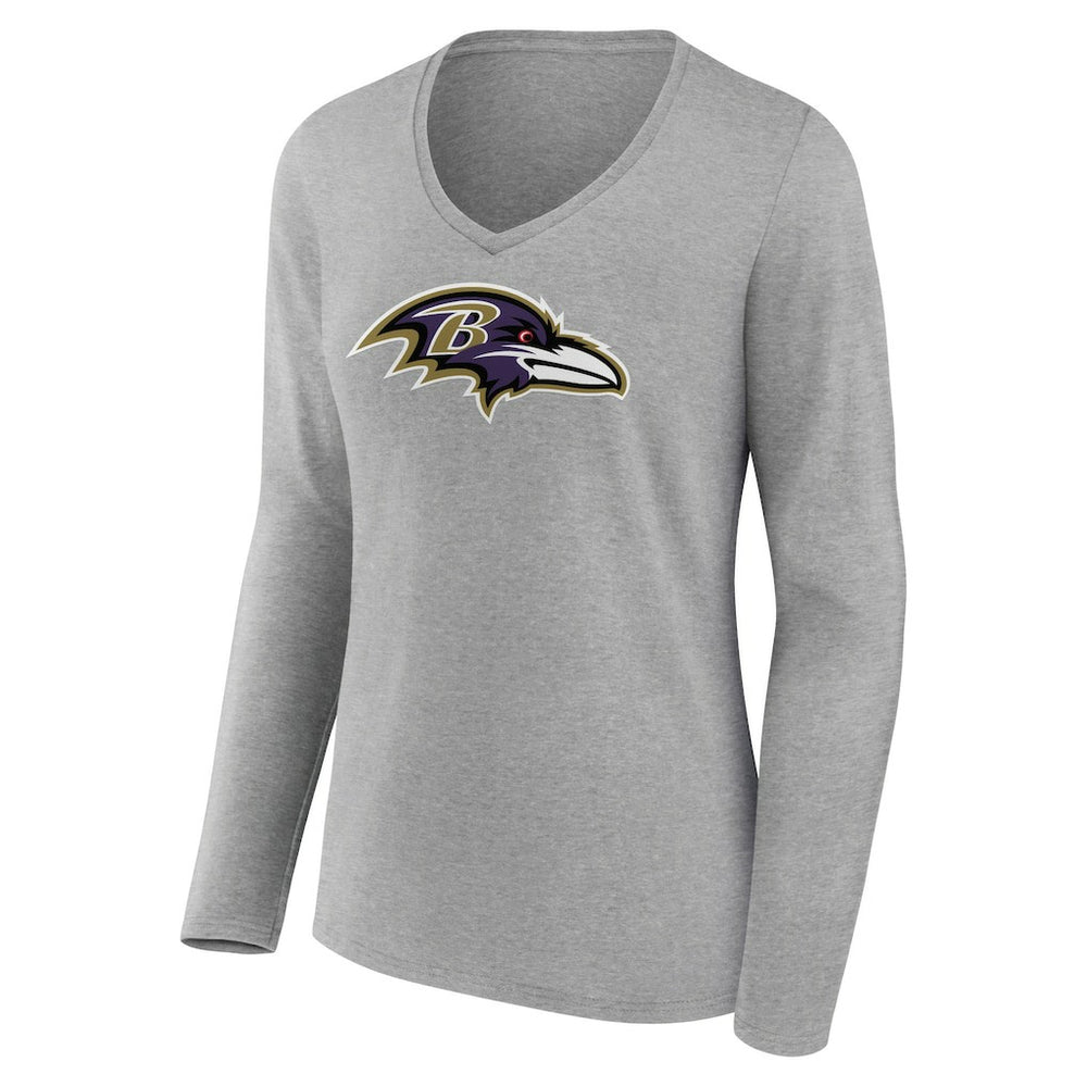 Baltimore Ravens Women's Primary Team Logo Long Sleeve V-Neck T-Shirt Heather Gray - NFL