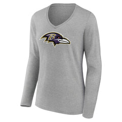 Baltimore Ravens Women's Primary Team Logo Long Sleeve V-Neck T-Shirt Heather Gray - NFL