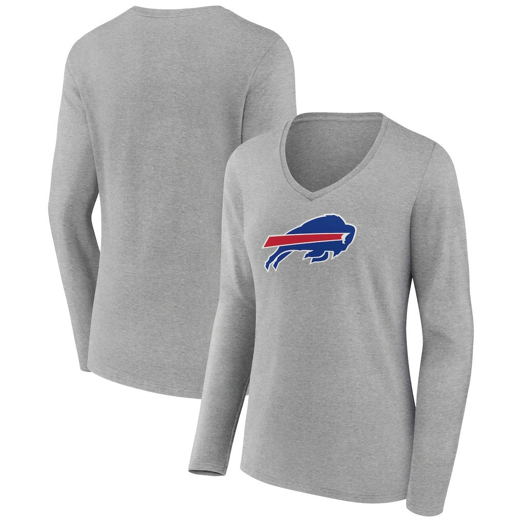 Buffalo Bills Women's Primary Team Logo Long Sleeve V-Neck T-Shirt Heather Gray - NFL