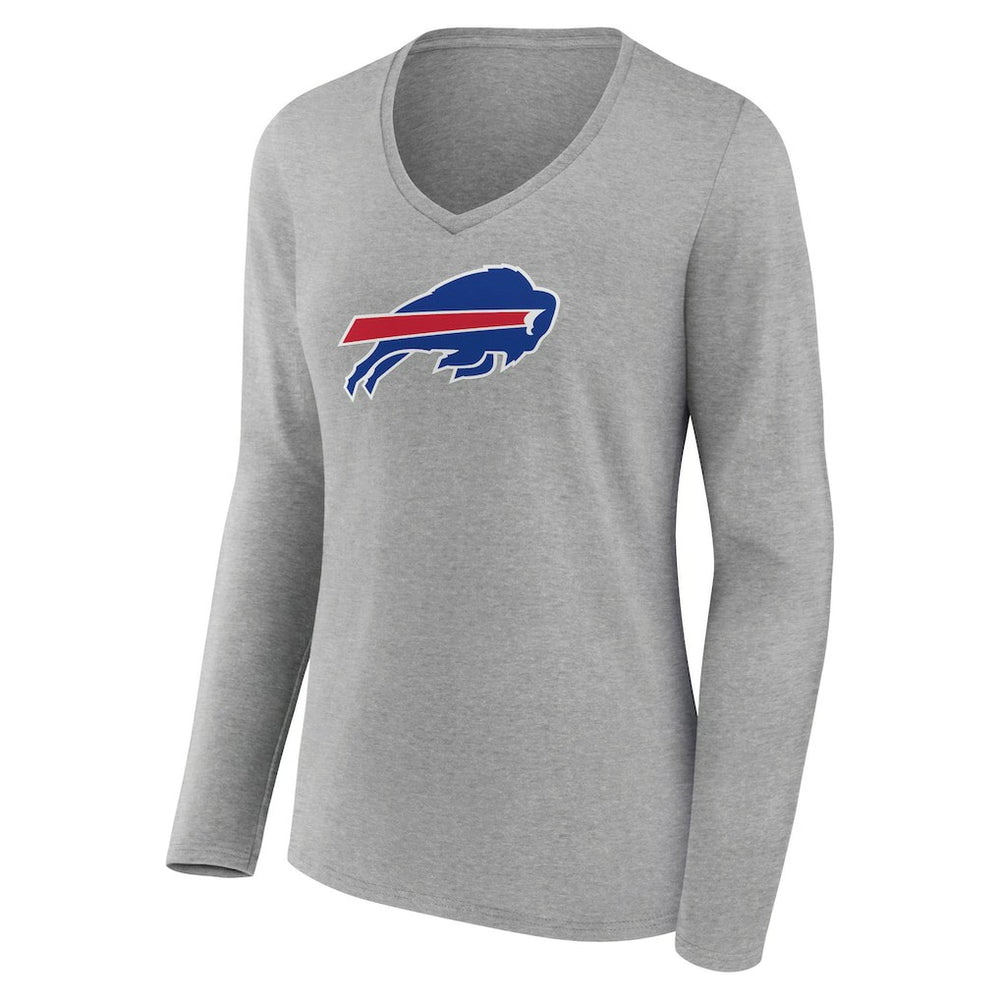 Buffalo Bills Women's Primary Team Logo Long Sleeve V-Neck T-Shirt Heather Gray - NFL