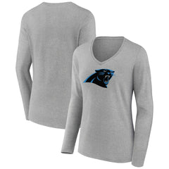 Carolina Panthers Women's Primary Team Logo Long Sleeve V-Neck T-Shirt Heather Gray - NFL