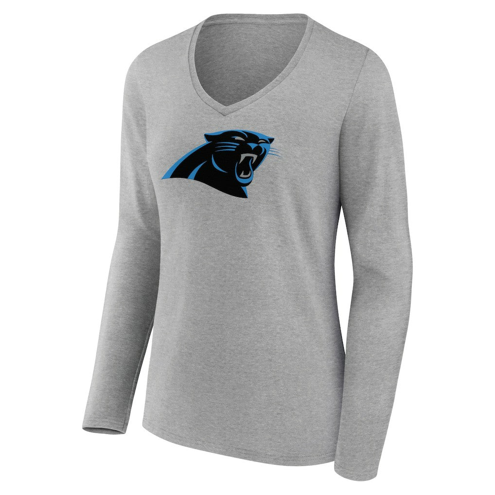 Carolina Panthers Women's Primary Team Logo Long Sleeve V-Neck T-Shirt Heather Gray - NFL