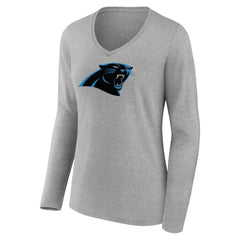 Carolina Panthers Women's Primary Team Logo Long Sleeve V-Neck T-Shirt Heather Gray - NFL