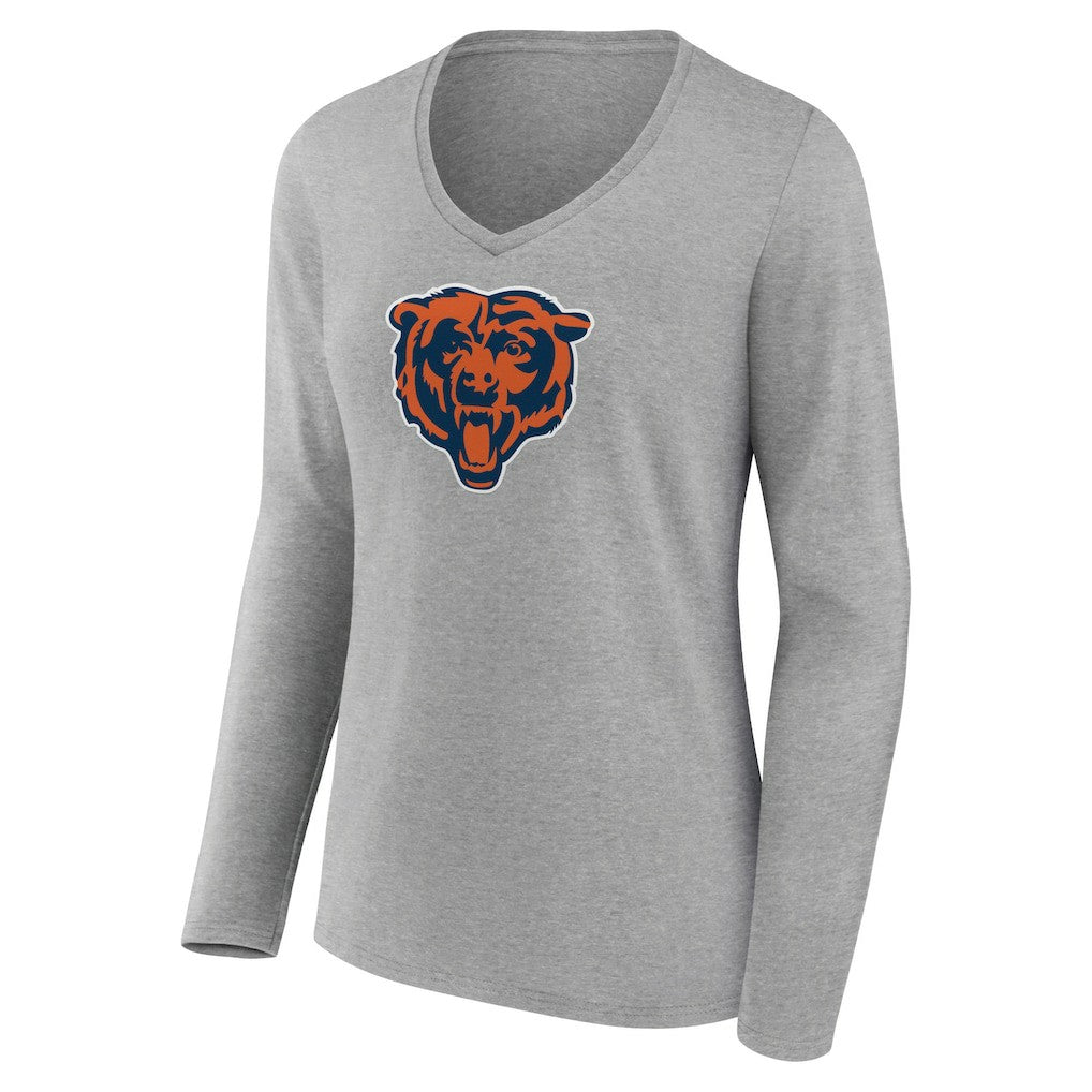 Chicago Bears Women's Primary Team Logo Long Sleeve V-Neck T-Shirt Heather Gray - NFL