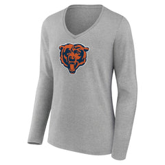 Chicago Bears Women's Primary Team Logo Long Sleeve V-Neck T-Shirt Heather Gray - NFL