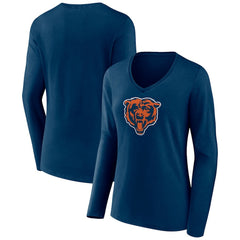 Chicago Bears Women's Primary Team Logo Long Sleeve V-Neck T-Shirt Navy - NFL