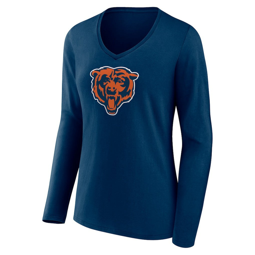 Chicago Bears Women's Primary Team Logo Long Sleeve V-Neck T-Shirt Navy - NFL