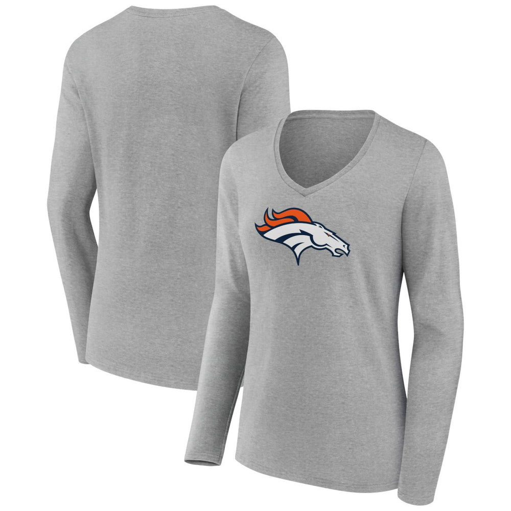 Denver Broncos Women's Primary Team Logo Long Sleeve V-Neck T-Shirt Heather Gray - NFL