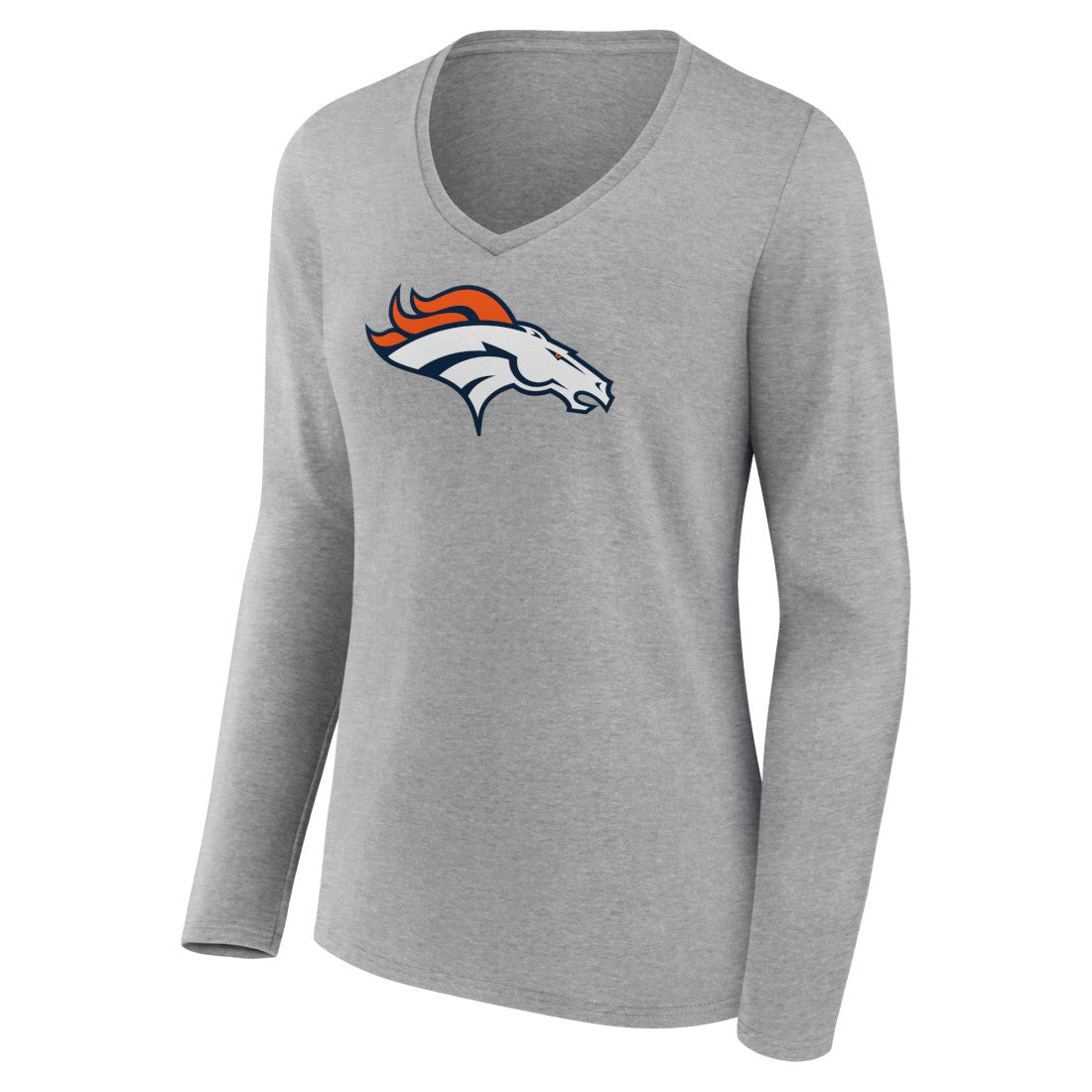 Denver Broncos Women's Primary Team Logo Long Sleeve V-Neck T-Shirt Heather Gray - NFL