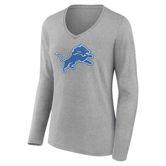 Detroit Lions Women's Primary Team Logo Long Sleeve V-Neck T-Shirt Heather Gray - NFL