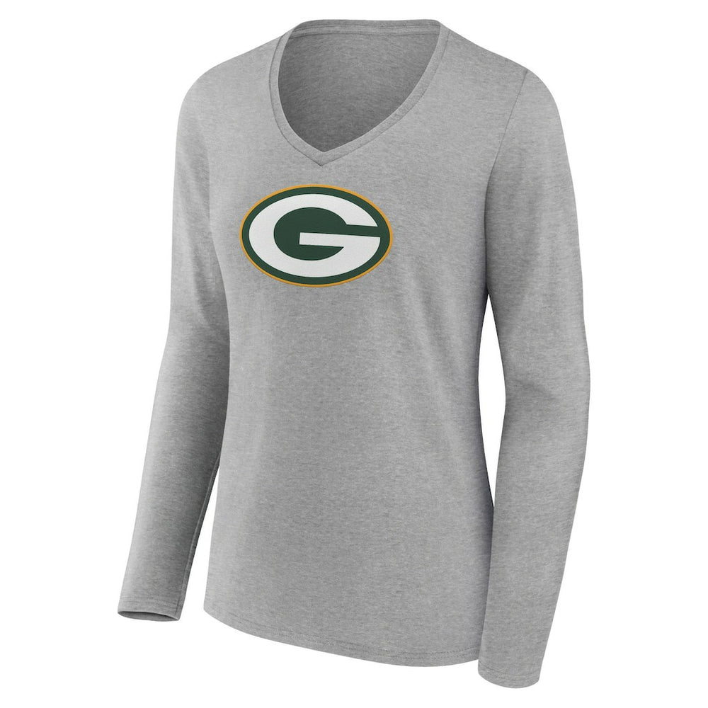 Green Bay Packers Women's Primary Team Logo Long Sleeve V-Neck T-Shirt Heather Gray - NFL