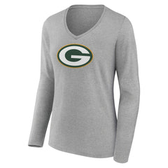 Green Bay Packers Women's Primary Team Logo Long Sleeve V-Neck T-Shirt Heather Gray - NFL