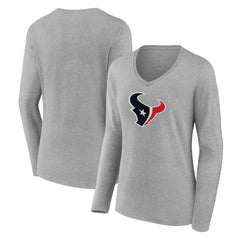 Houston Texans Women's Primary Team Logo Long Sleeve V-Neck T-Shirt Heather Gray - NFL