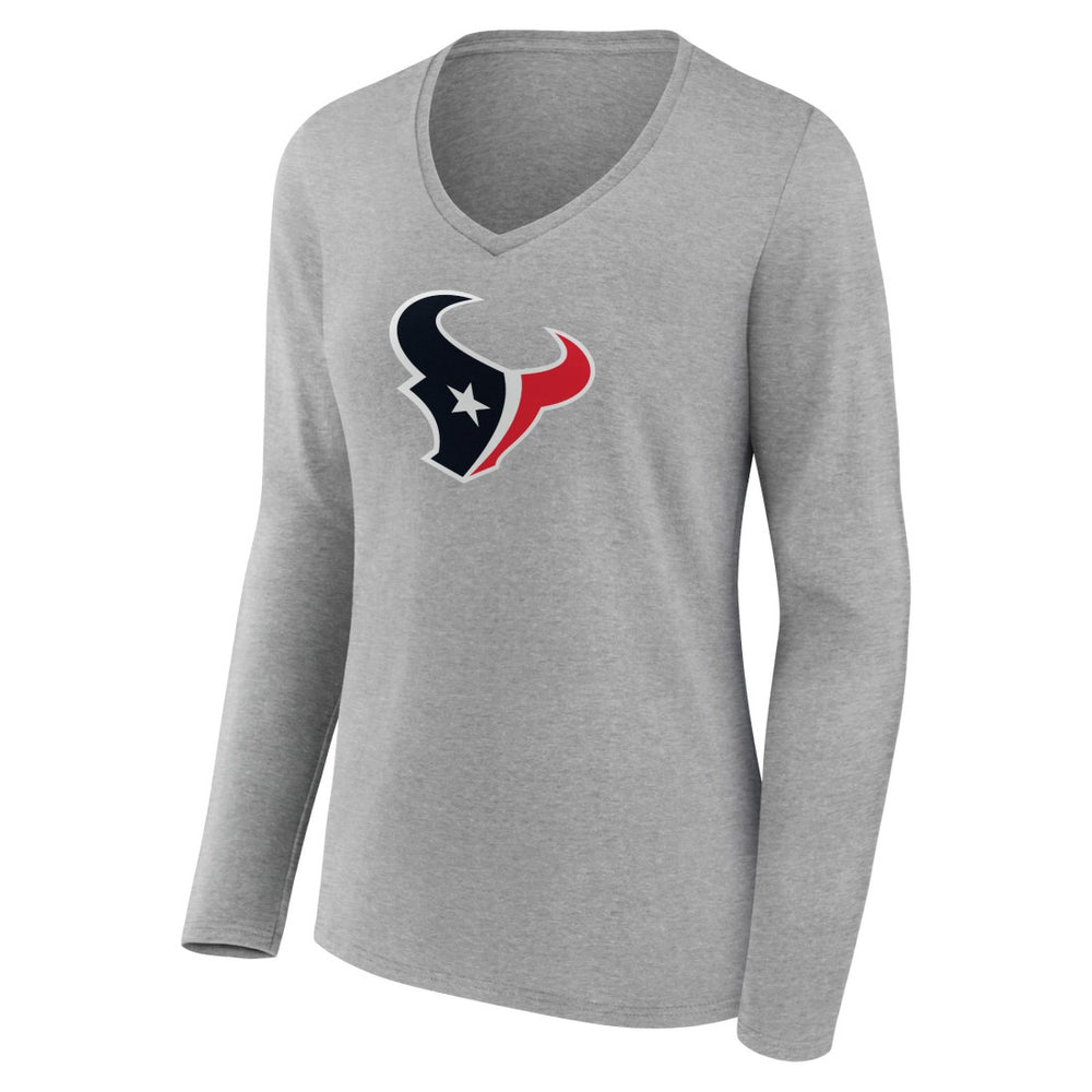 Houston Texans Women's Primary Team Logo Long Sleeve V-Neck T-Shirt Heather Gray - NFL