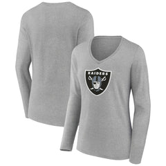Las Vegas Raiders Women's Primary Team Logo Long Sleeve V-Neck T-Shirt Heather Gray - NFL