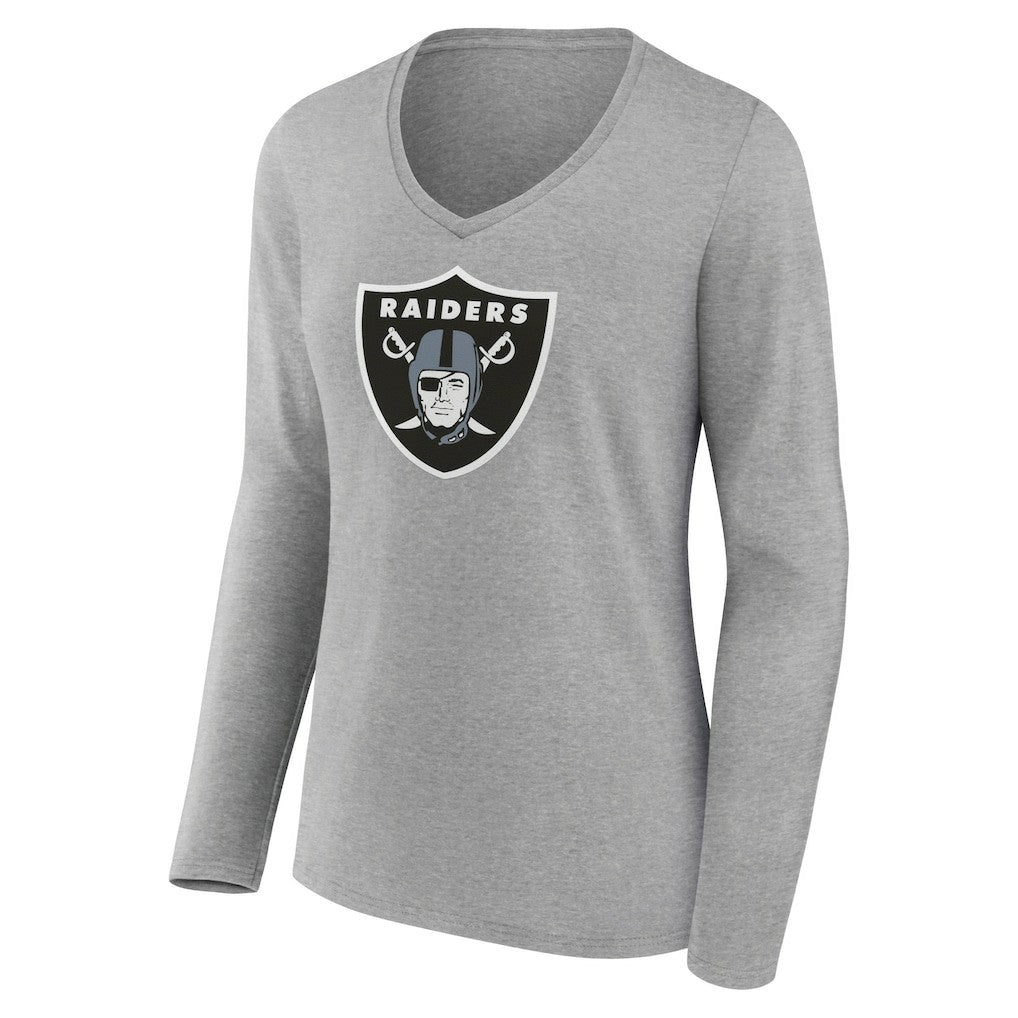Las Vegas Raiders Women's Primary Team Logo Long Sleeve V-Neck T-Shirt Heather Gray - NFL