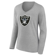 Las Vegas Raiders Women's Primary Team Logo Long Sleeve V-Neck T-Shirt Heather Gray - NFL