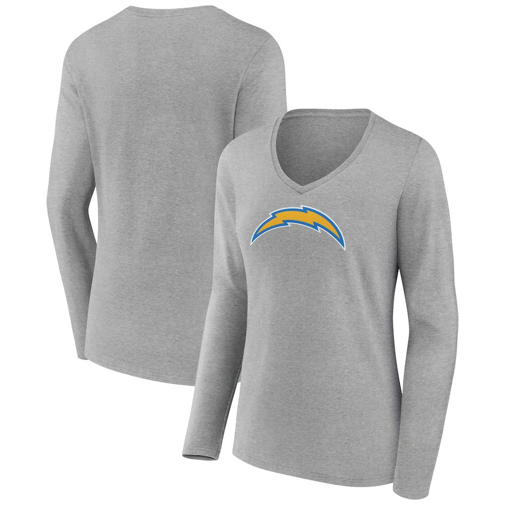 Los Angeles Chargers Women's Primary Team Logo Long Sleeve V-Neck T-Shirt Heather Gray - NFL