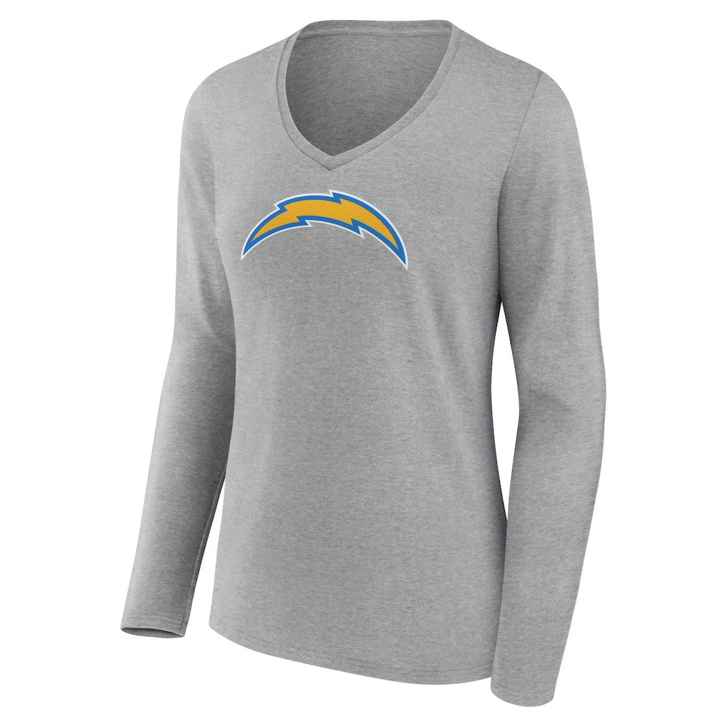 Los Angeles Chargers Women's Primary Team Logo Long Sleeve V-Neck T-Shirt Heather Gray - NFL