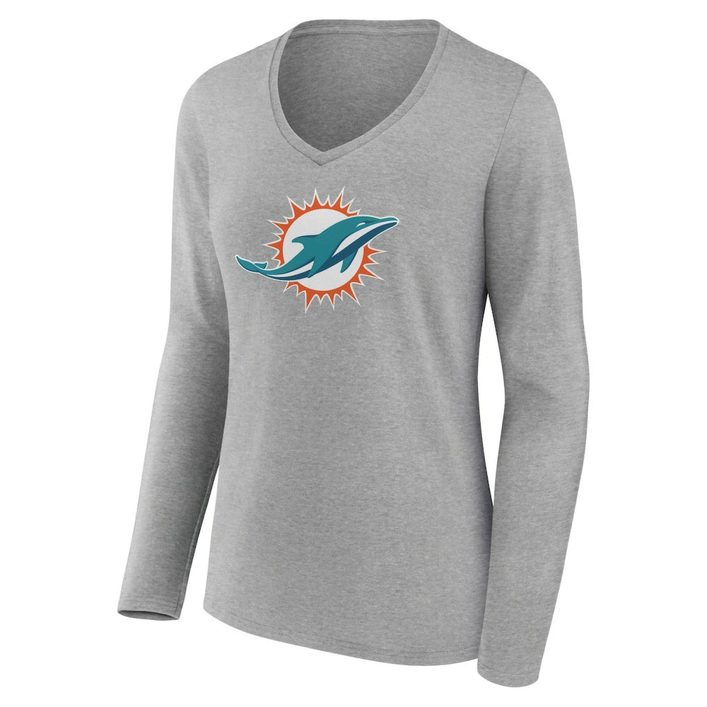 Miami Dolphins Women's Primary Team Logo Long Sleeve V-Neck T-Shirt Heather Gray - NFL