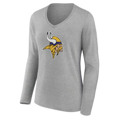 Minnesota Vikings Women's Primary Team Logo Long Sleeve V-Neck T-Shirt Heather Gray - NFL