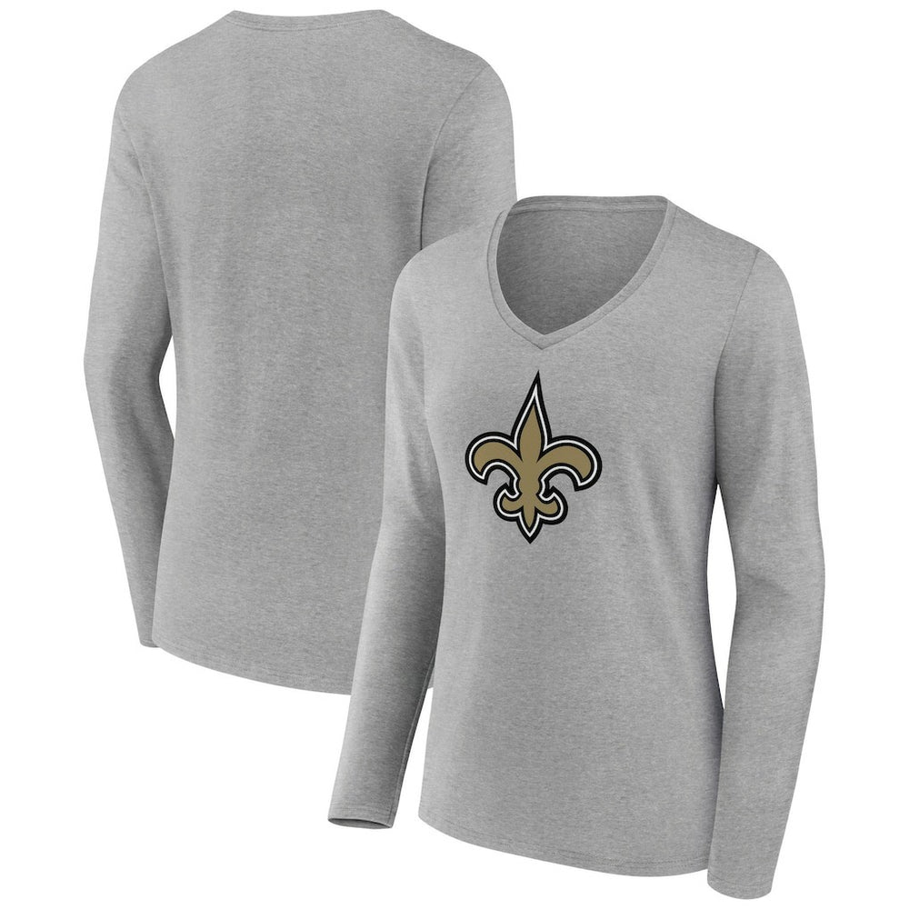 New Orleans Saints Women's Primary Team Logo Long Sleeve V-Neck T-Shirt Heather Gray - NFL