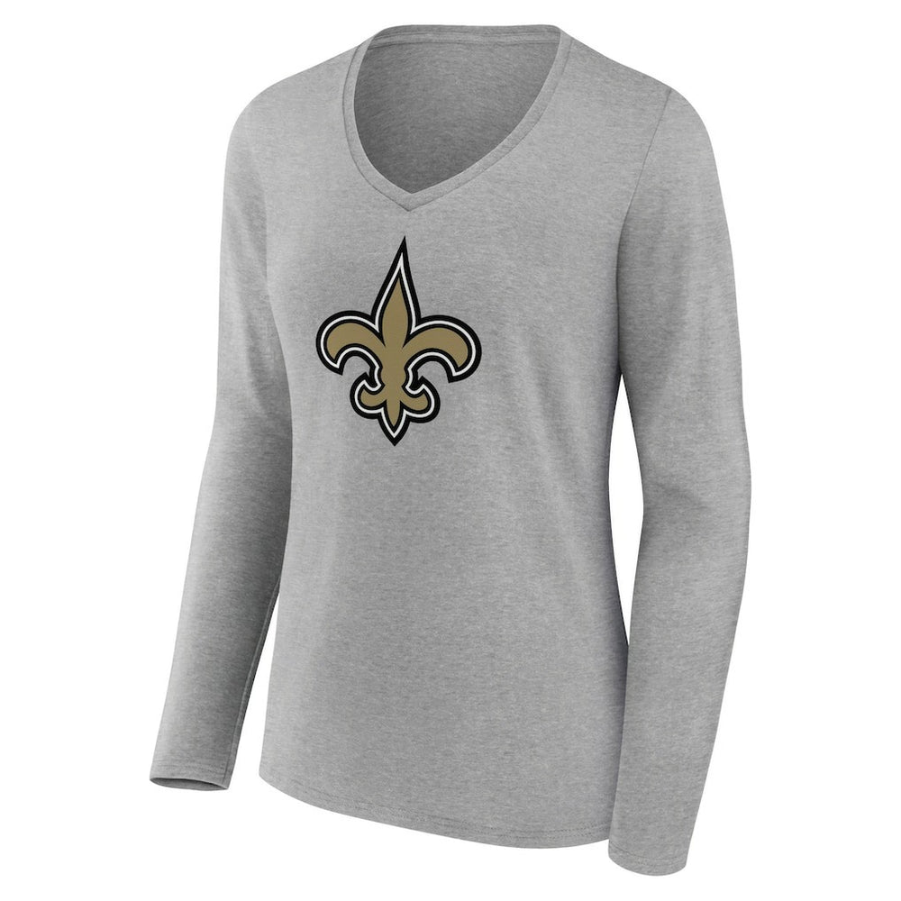 New Orleans Saints Women's Primary Team Logo Long Sleeve V-Neck T-Shirt Heather Gray - NFL