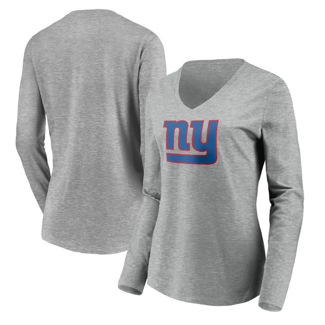 New York Giants Women's Primary Team Logo Long Sleeve V-Neck T-Shirt Heather Gray - NFL