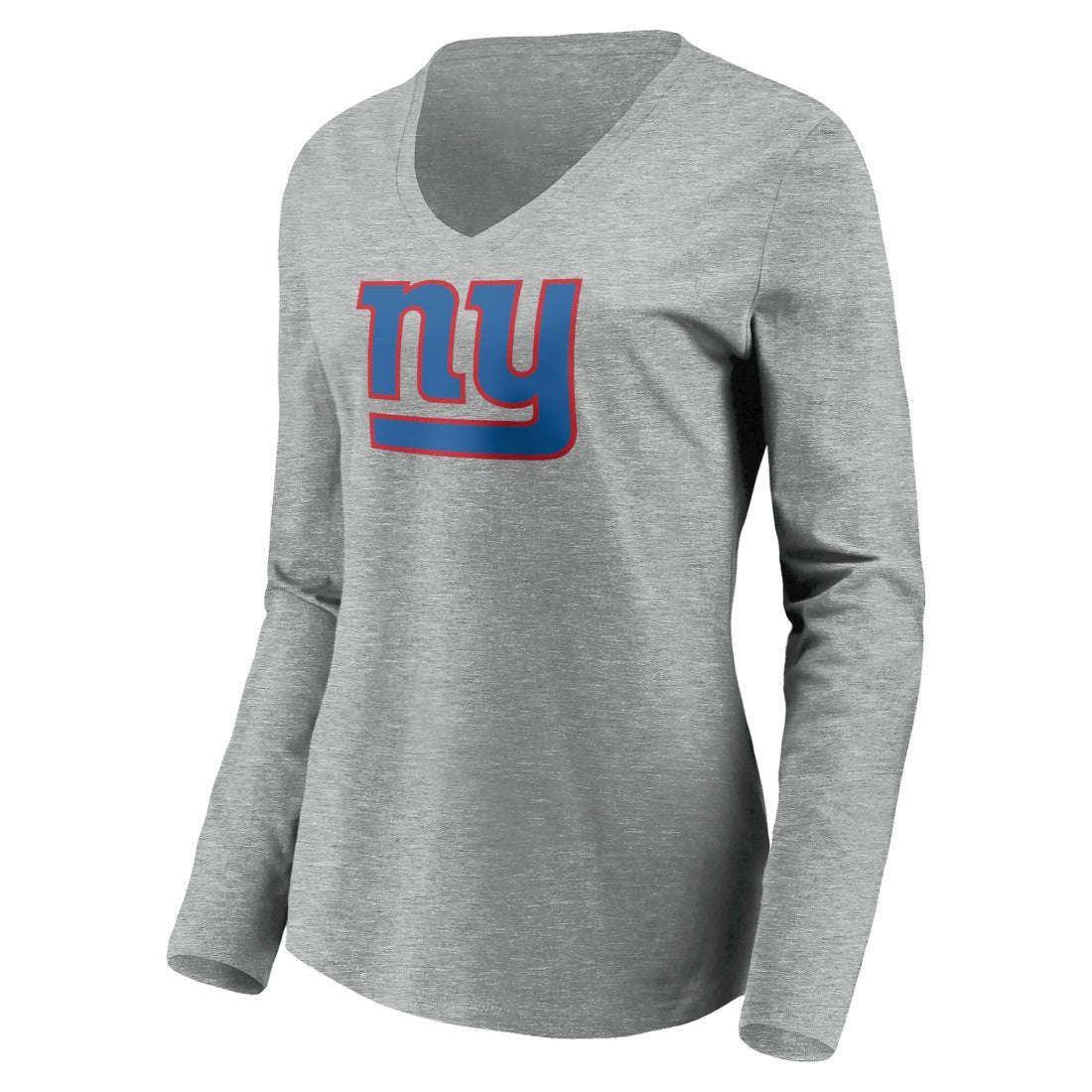 New York Giants Women's Primary Team Logo Long Sleeve V-Neck T-Shirt Heather Gray - NFL