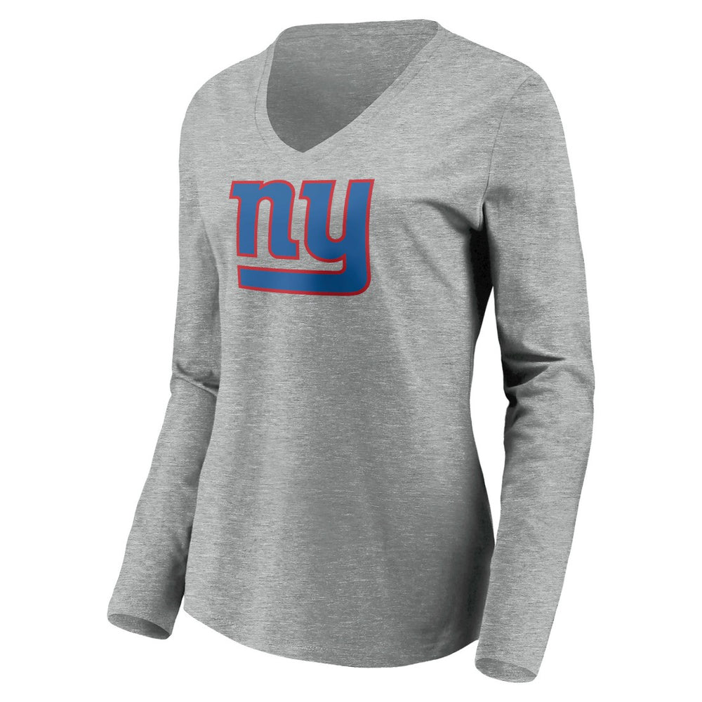 New York Giants Women's Primary Team Logo Long Sleeve V-Neck T-Shirt Heather Gray - NFL