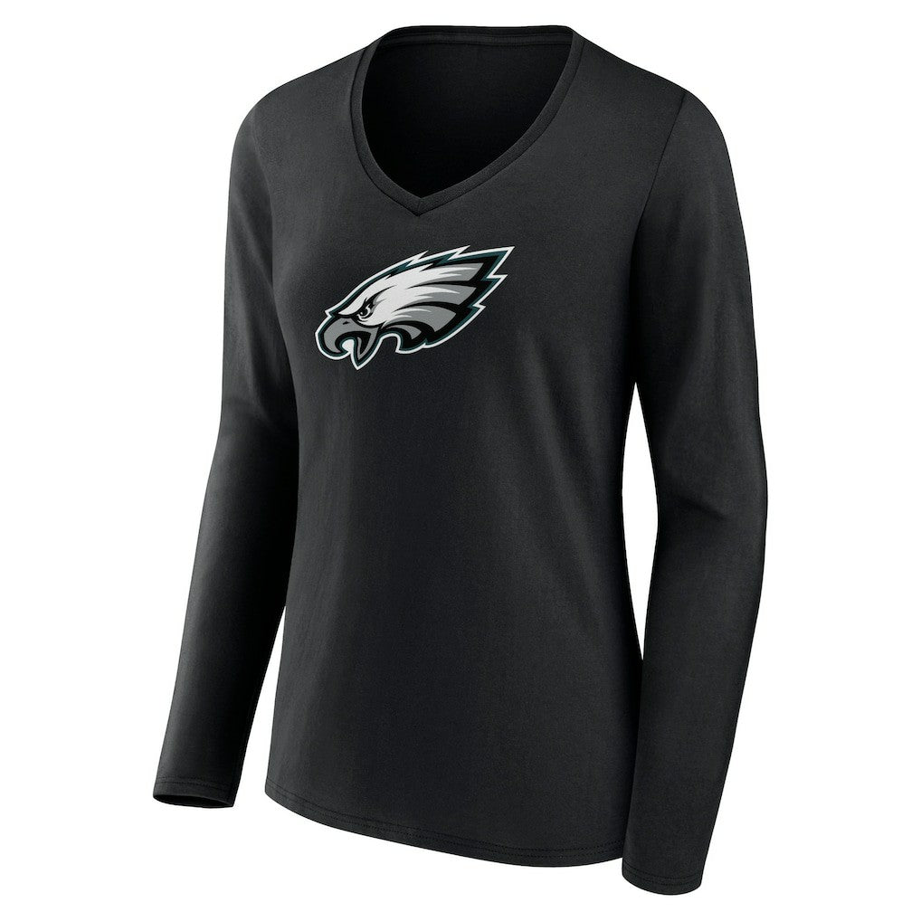 Philadelphia Eagles Women's Primary Team Logo Long Sleeve V-Neck T-Shirt Black - NFL