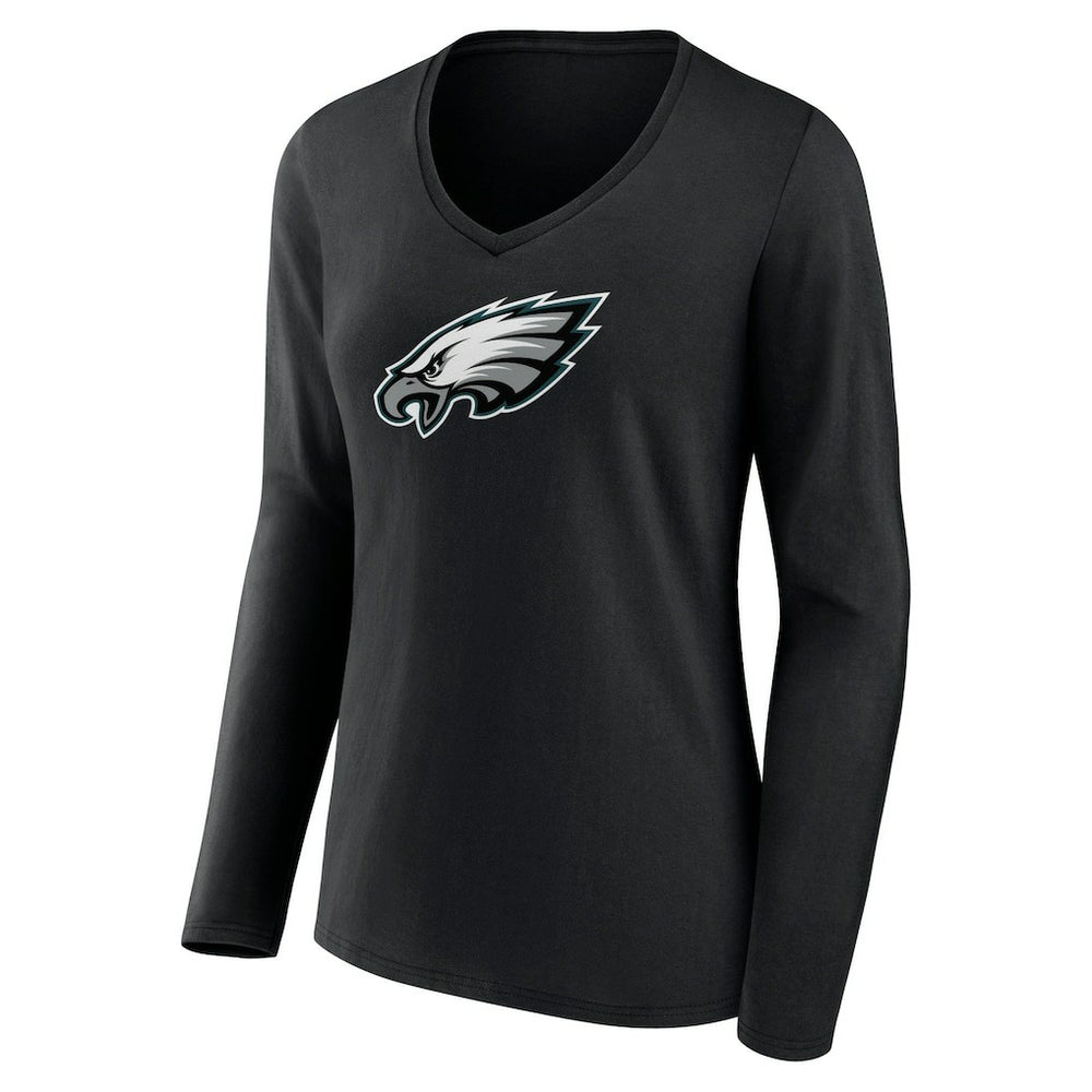 Philadelphia Eagles Women's Primary Team Logo Long Sleeve V-Neck T-Shirt Black - NFL