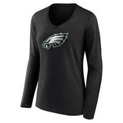 Philadelphia Eagles Women's Primary Team Logo Long Sleeve V-Neck T-Shirt Black - NFL
