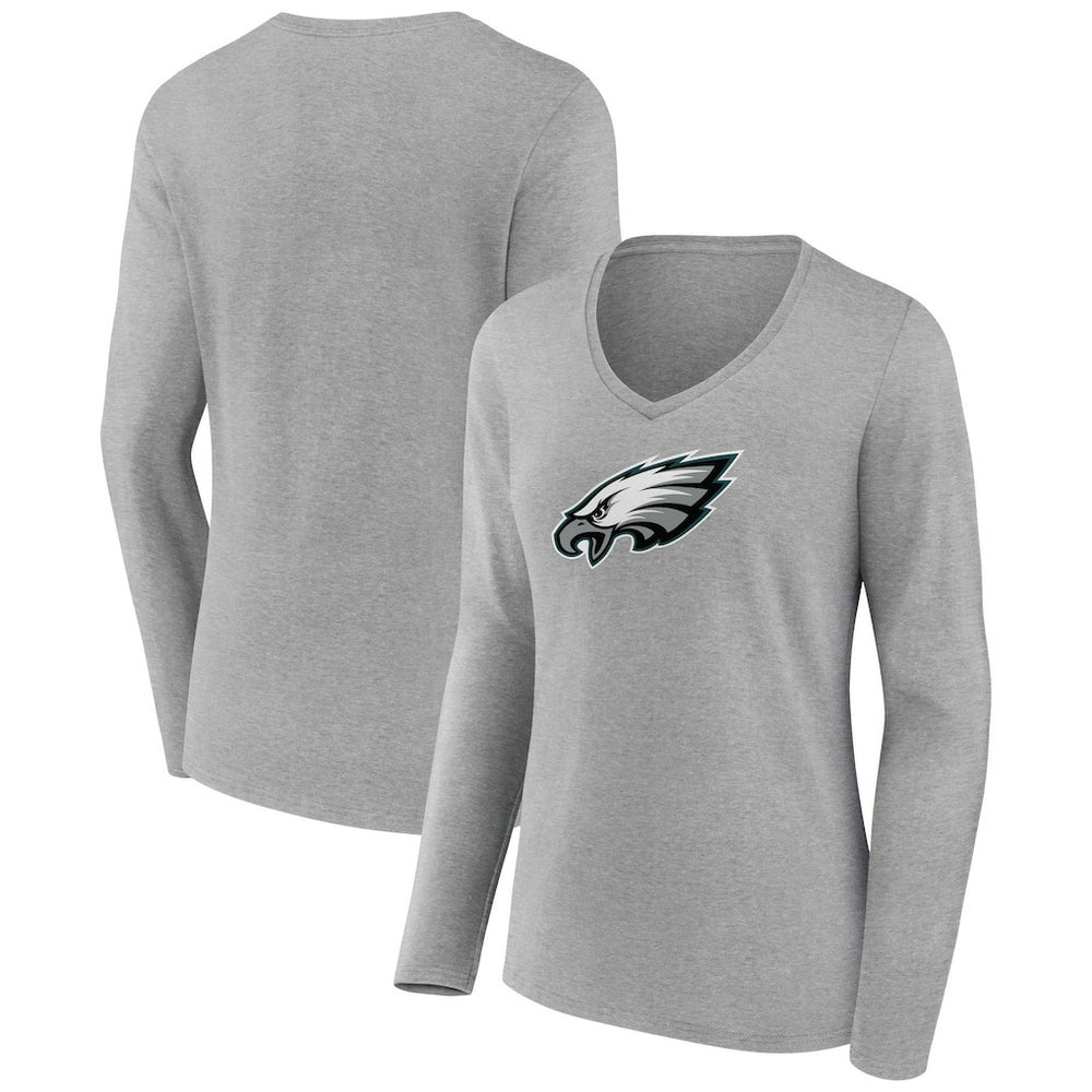 Philadelphia Eagles Women's Primary Team Logo Long Sleeve V-Neck T-Shirt Heather Gray - NFL