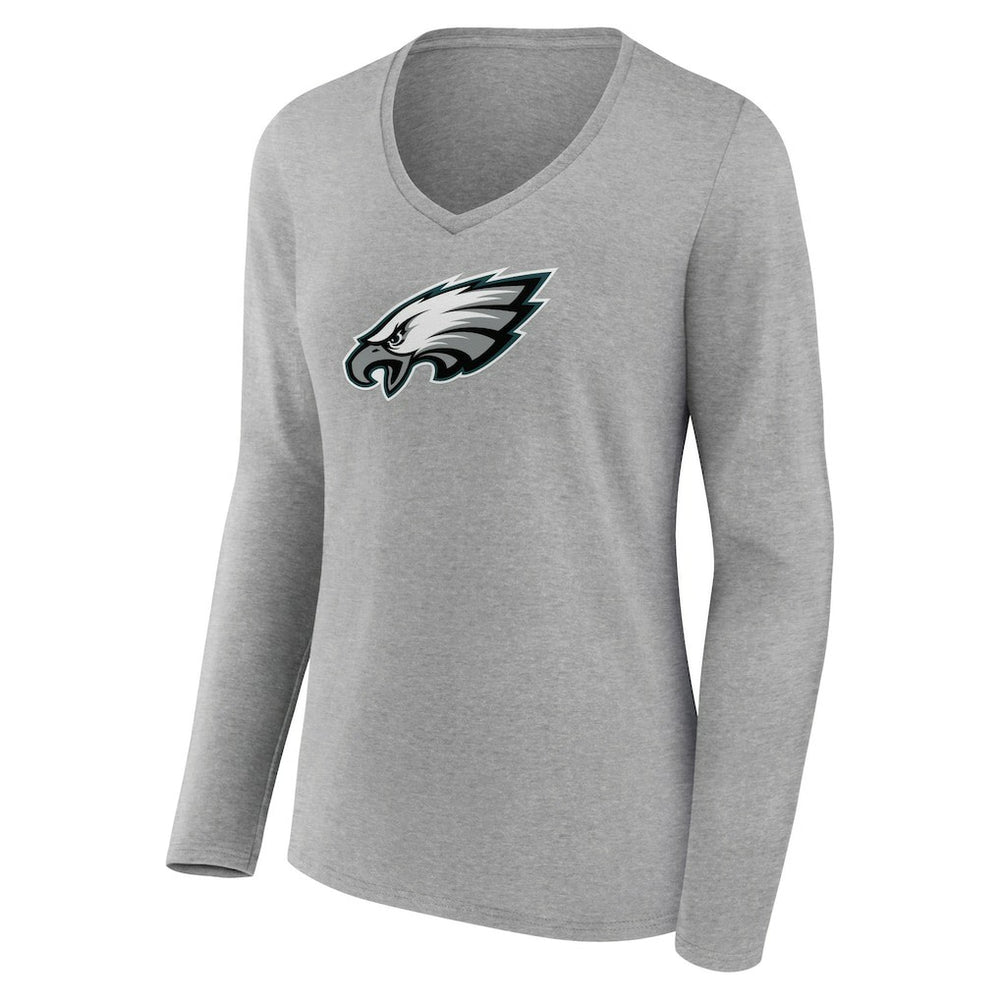 Philadelphia Eagles Women's Primary Team Logo Long Sleeve V-Neck T-Shirt Heather Gray - NFL