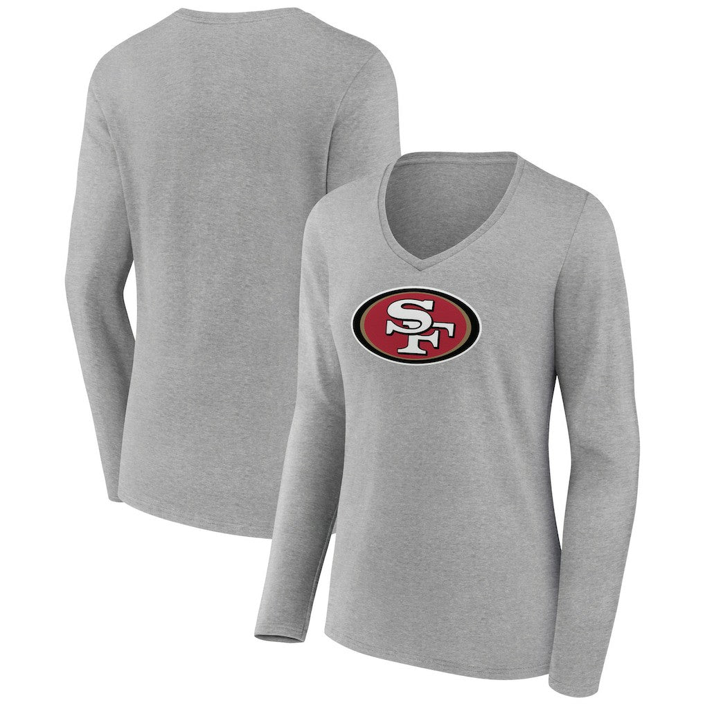 San Francisco 49ers Women's Primary Team Logo Long Sleeve V-Neck T-Shirt Heather Gray - NFL