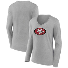 San Francisco 49ers Women's Primary Team Logo Long Sleeve V-Neck T-Shirt Heather Gray - NFL