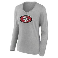 San Francisco 49ers Women's Primary Team Logo Long Sleeve V-Neck T-Shirt Heather Gray - NFL