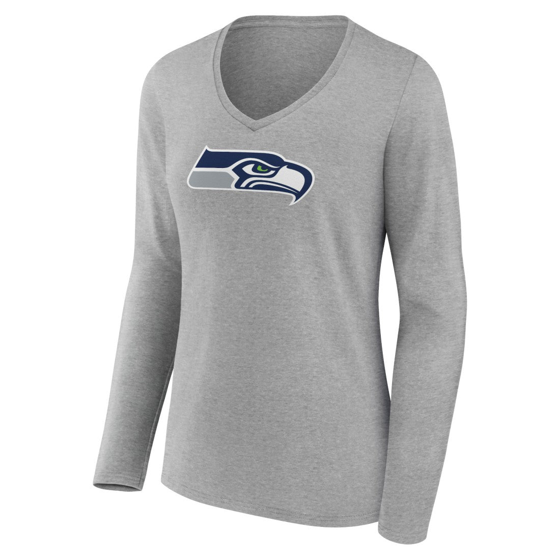 Seattle Seahawks Women's Primary Team Logo Long Sleeve V-Neck T-Shirt Heather Gray - NFL