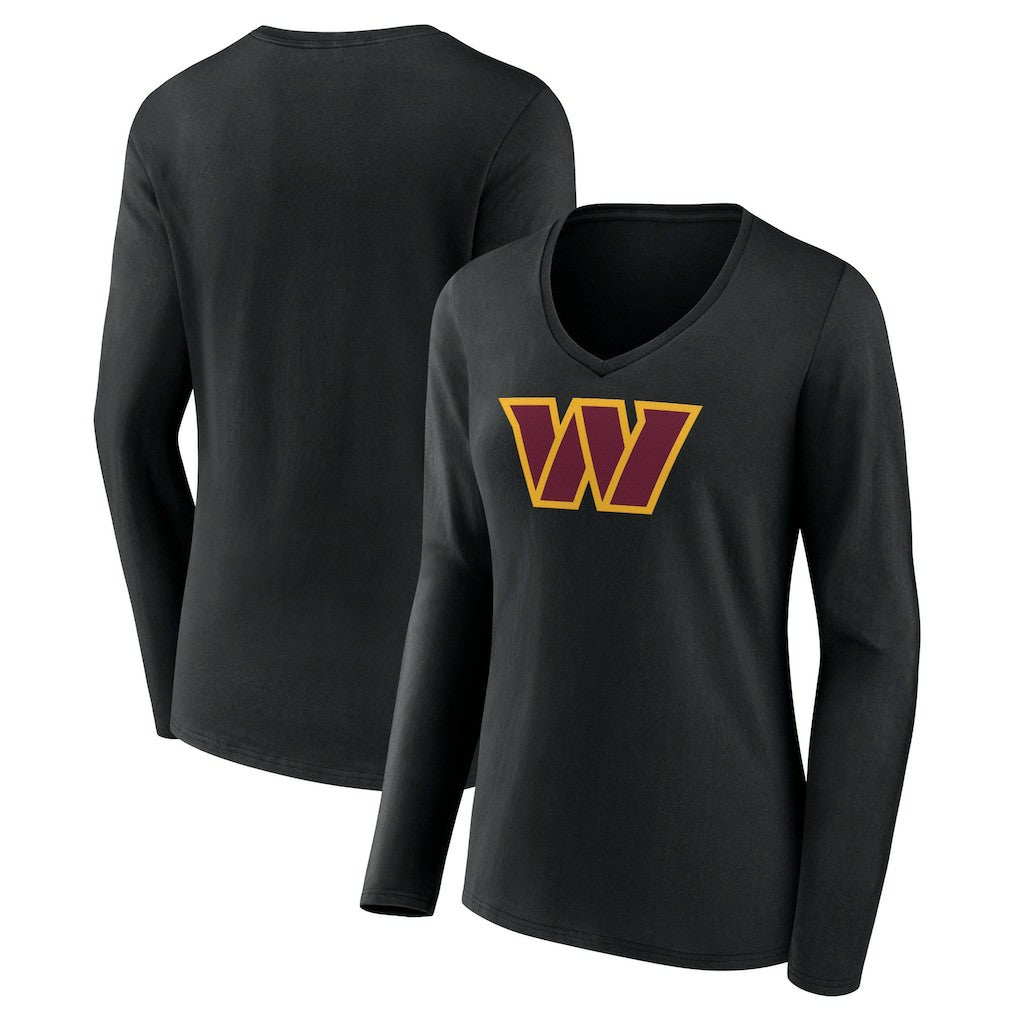 Washington Commanders Women's Primary Team Logo Long Sleeve V-Neck T-Shirt Black - NFL