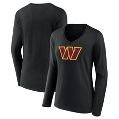 Washington Commanders Women's Primary Team Logo Long Sleeve V-Neck T-Shirt Black - NFL