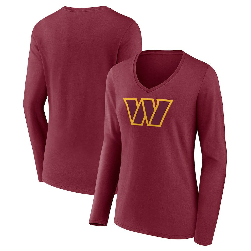 Washington Commanders Women's Primary Team Logo Long Sleeve V-Neck T-Shirt Burgundy - NFL