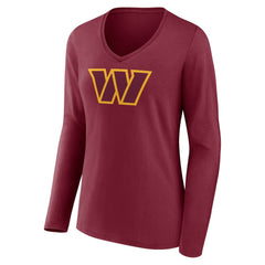 Washington Commanders Women's Primary Team Logo Long Sleeve V-Neck T-Shirt Burgundy - NFL