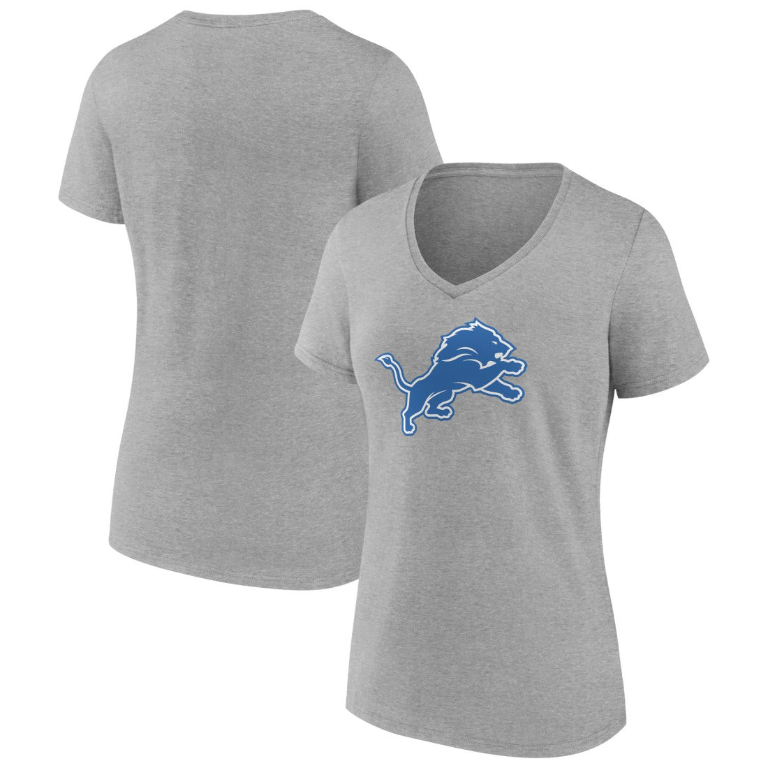 Detroit Lions Women's Primary Team Logo V-Neck T-Shirt Heather Gray - NFL