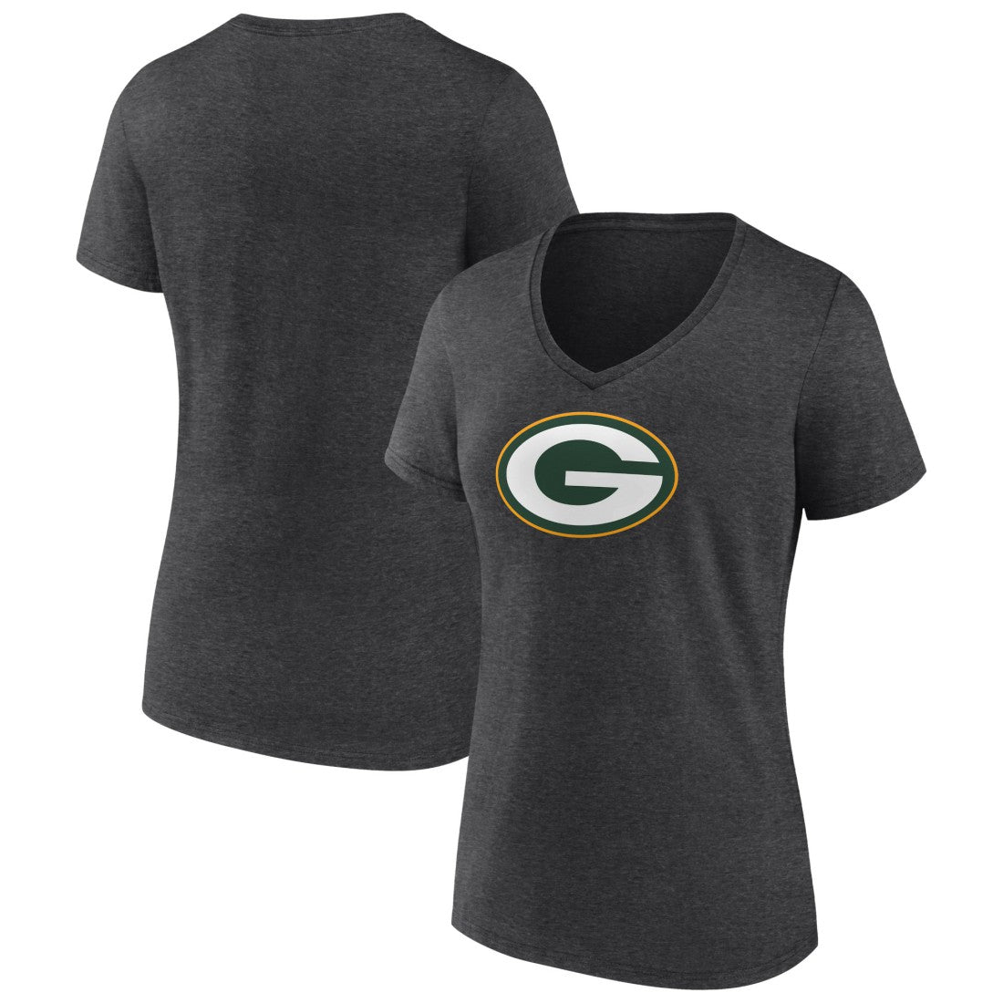 Green Bay Packers Women's Primary Team Logo V-Neck T-Shirt Charcoal - NFL