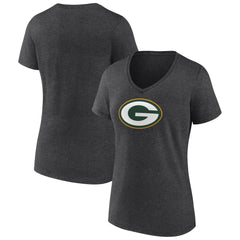 Green Bay Packers Women's Primary Team Logo V-Neck T-Shirt Charcoal - NFL