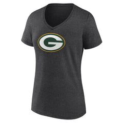 Green Bay Packers Women's Primary Team Logo V-Neck T-Shirt Charcoal - NFL