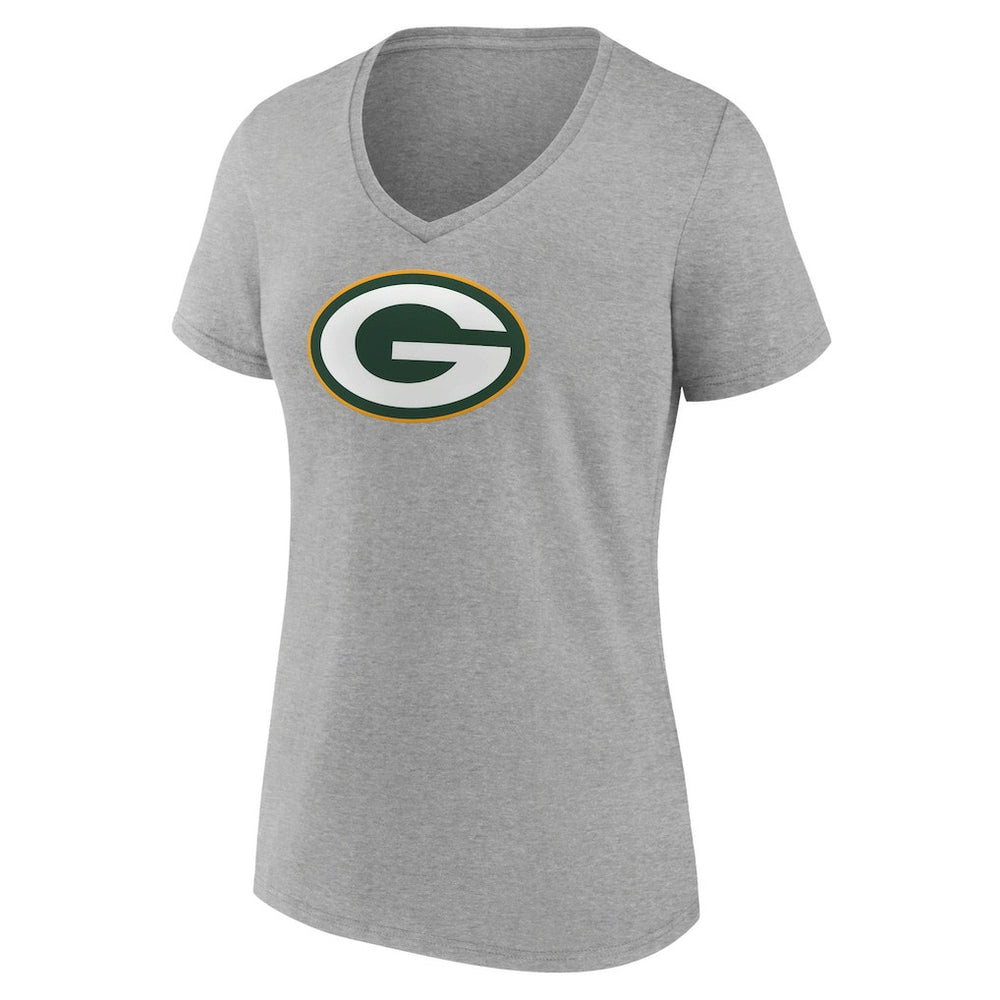 Green Bay Packers Women's Primary Team Logo V-Neck T-Shirt Heather Gray - NFL